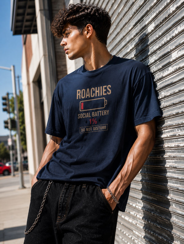 Men Navy Graphic Oversized Half sleeves T-Shirt