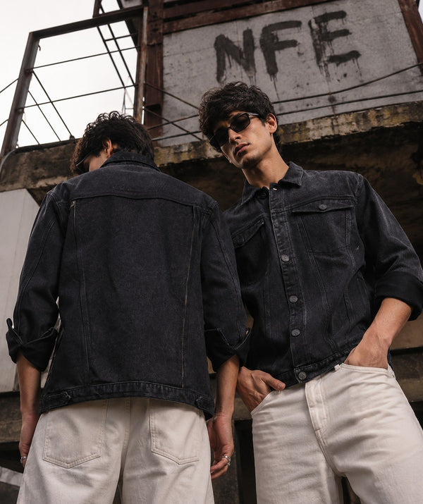 Unisex Mood Switch Relaxed Denim Jacket with Swappable Soild Patch