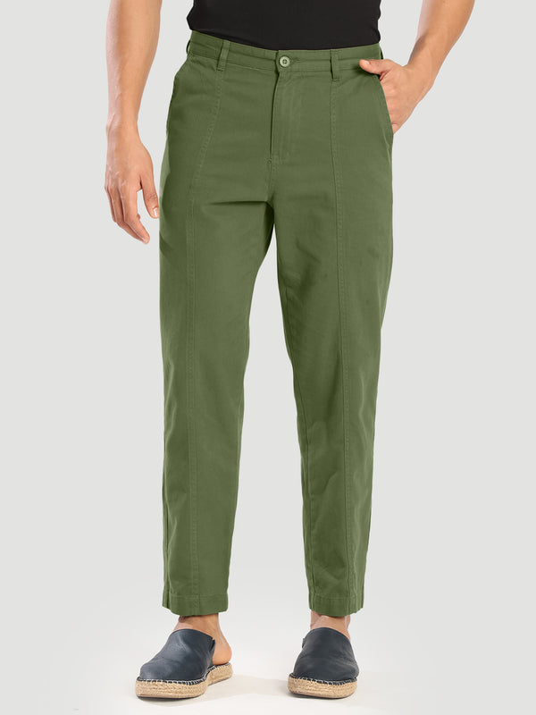 Men Olive regular fit cotton trouser with cut and sew detail