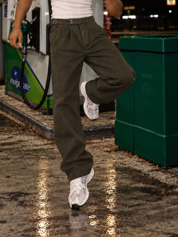 Men Rust Brown Relaxed Korean Adjustable Trousers