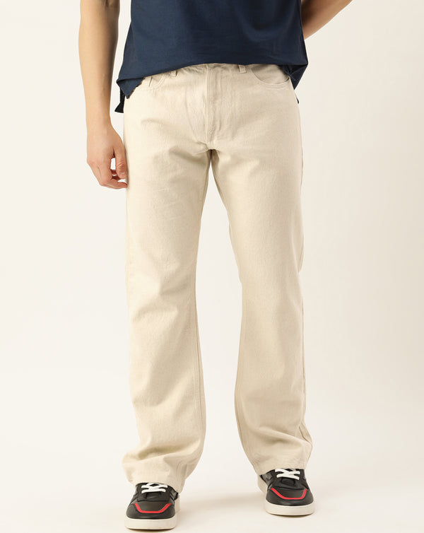 Men Ecru Boot Cut Jeans