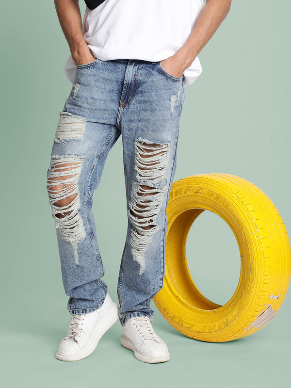 Men Highly Distressed Tinted Straight Fit Jeans