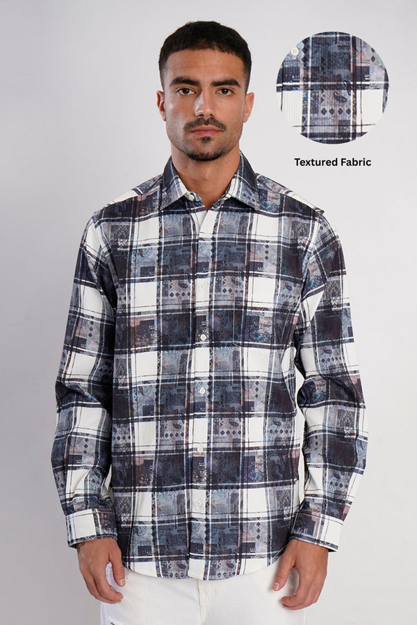 Men White and Blue Textured Shirt