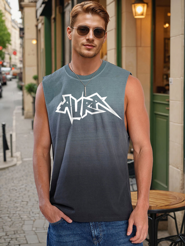 Men Typography Print Grey Ombrey Sleeveless T Shirt