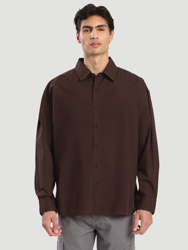 Men oversize drop shoulder brown casual shirt