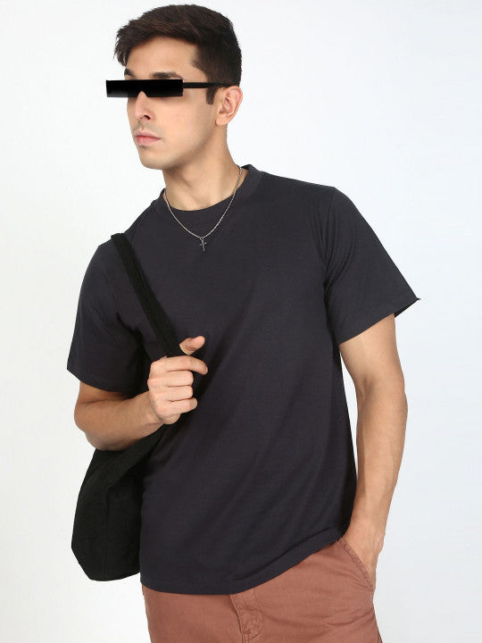 Men Dark Grey  Regular Solid T-shirt