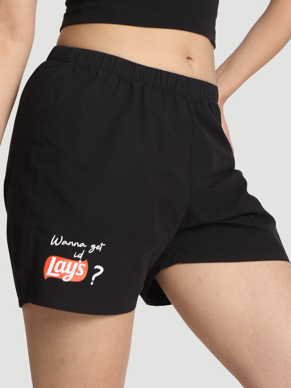 Women Solid Mid-Rise Relaxed Fit Graphic Lounge Boxer Shorts
