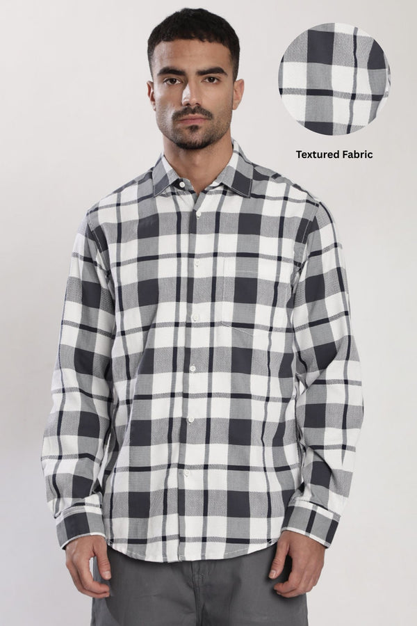 Men White and Grey Checked Shirt