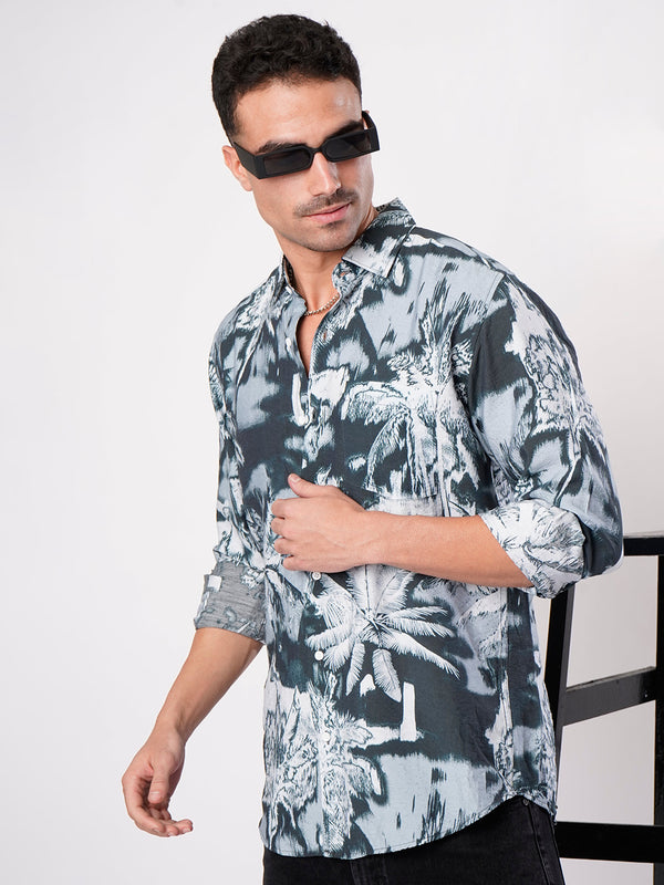 Men Blue and White Single Pocket Shirt