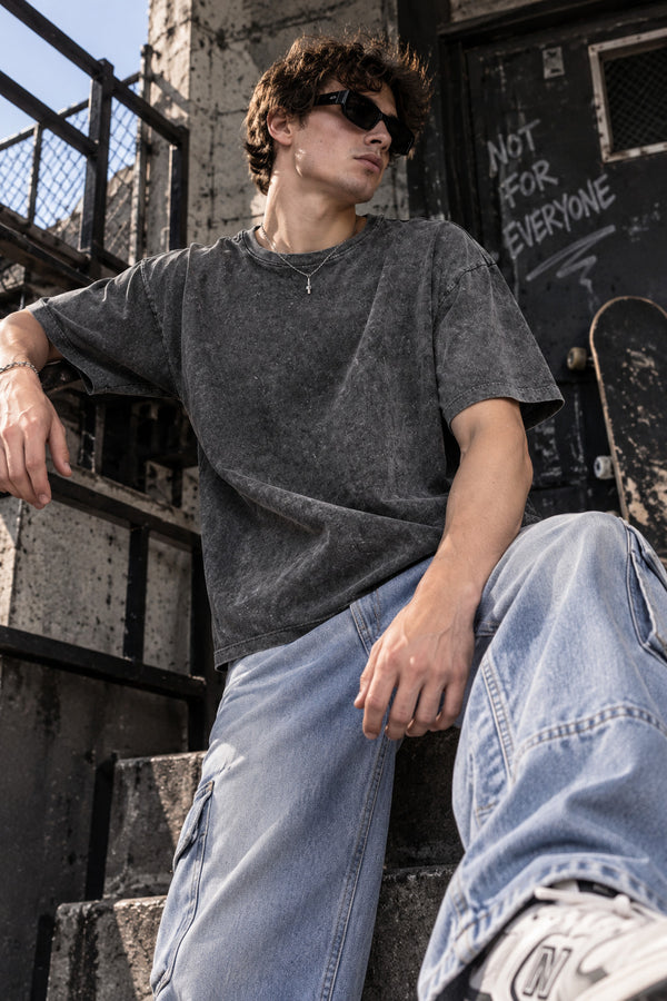 Men Grey Acid Wash T Shirt
