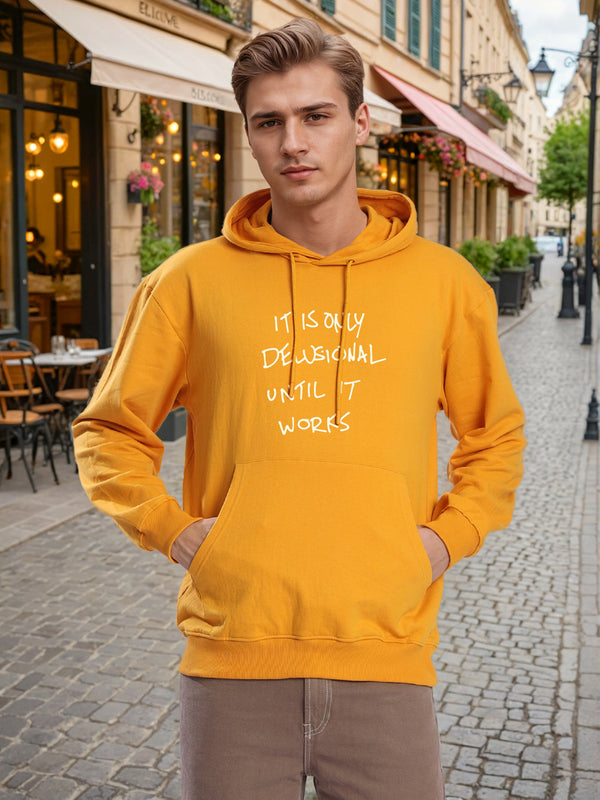 Men Relax fit kangaroo pocket Graphic printed Mustard hoodie