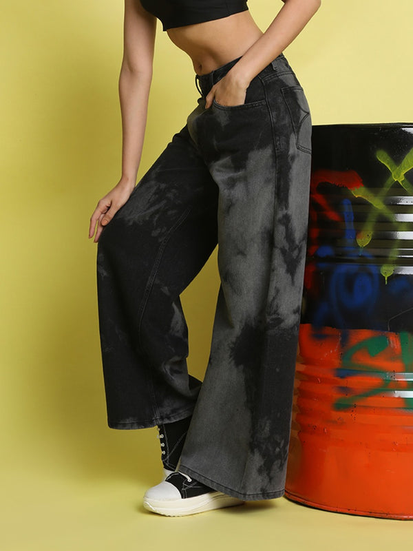 Women Wide Leg Tie and Dye Jeans