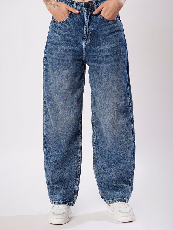 Women Blue Loose Balloon Fit Jeans