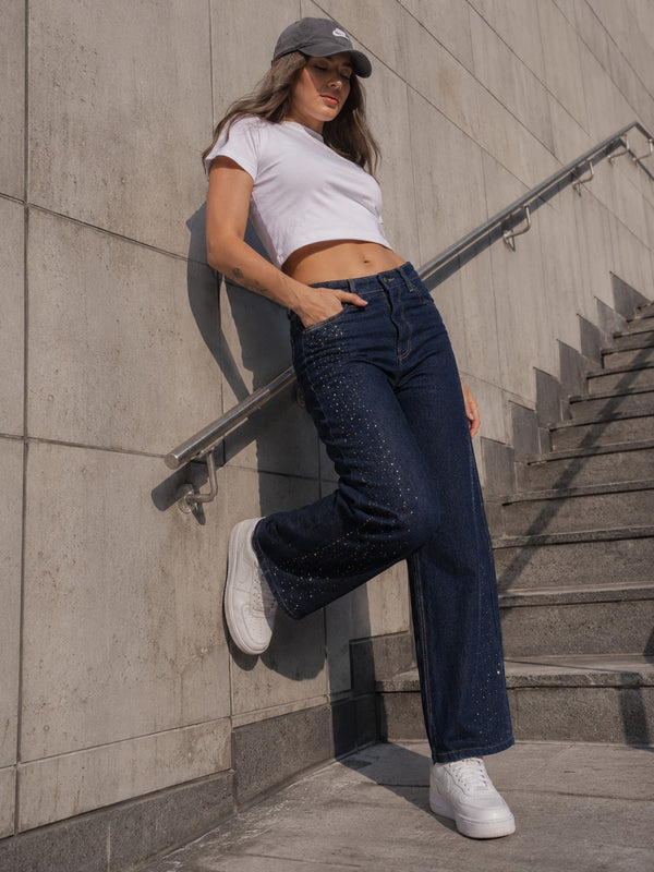 Women Stud Embellishment Balloon fit jeans