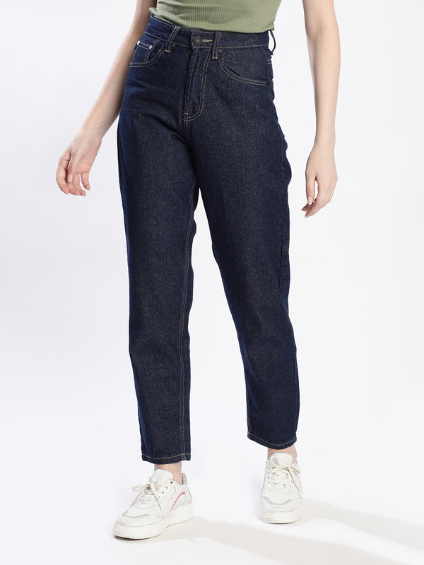 Women Solid Navy Tapered Fit Denim Jeans