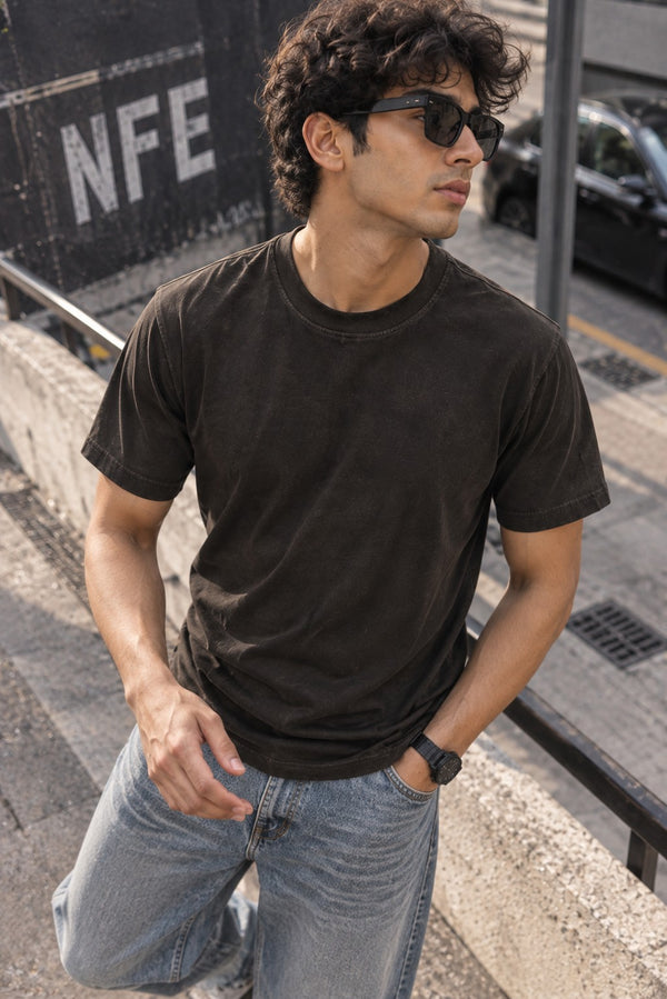 Men Brown Acid Wash T Shirt