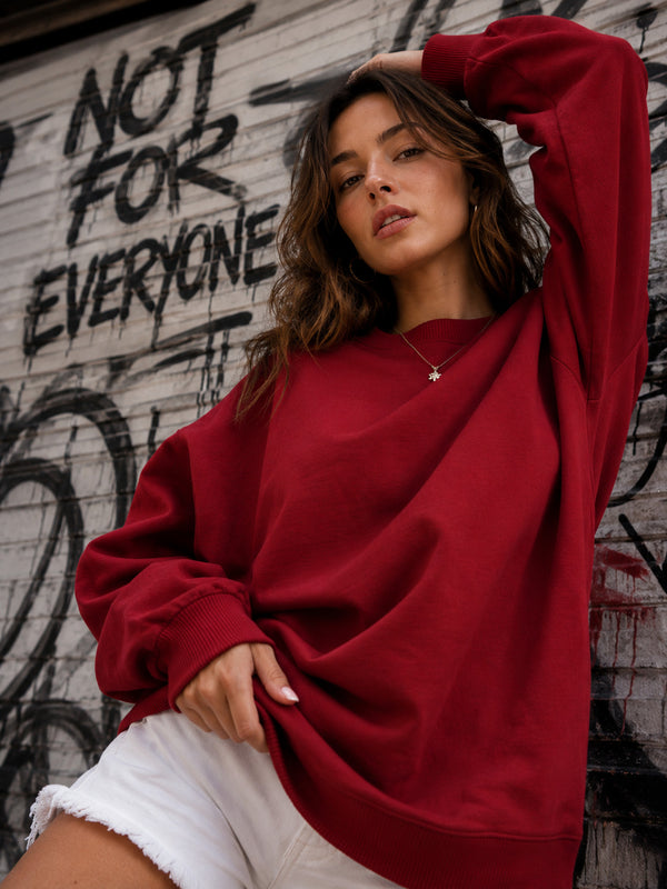 Women Oversized Burgundy Sweatshirt