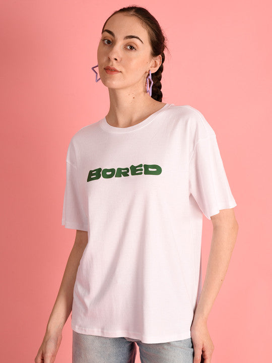 Women White Oversized printed T-Shirt