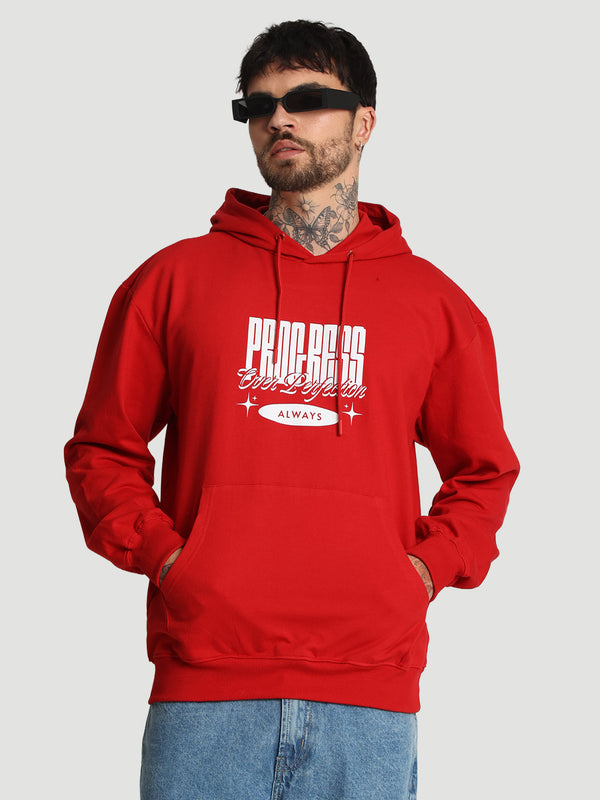 Men Relax fit Graphic Printed Kangaroo Pocket  Red Hoodie