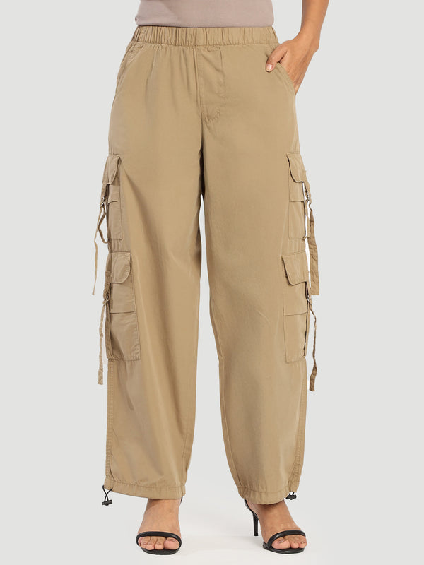 Women parachute fit brown cargo pocket trouser