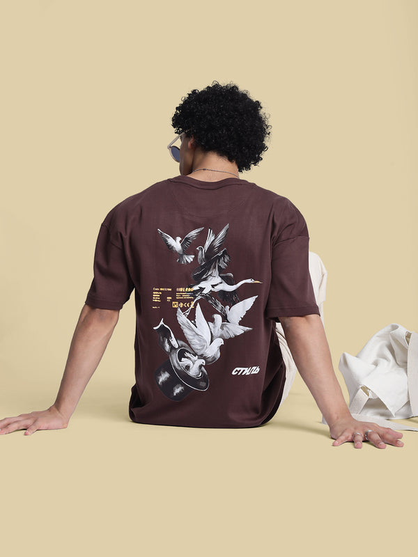 Men Brown Oversize Graphic T Shirt