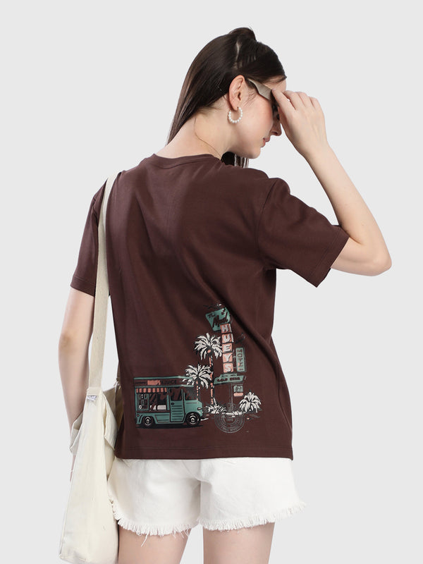 Women Brown Graphic T Shirt