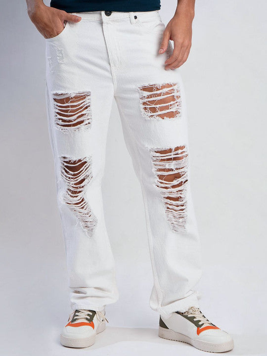 Men Straight Fit Mid-Rise Highly Distressed Jeans