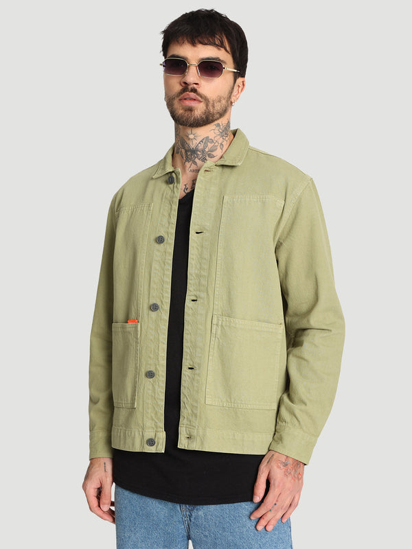 Men relaxed fit Olive coloured denim cotton jacket