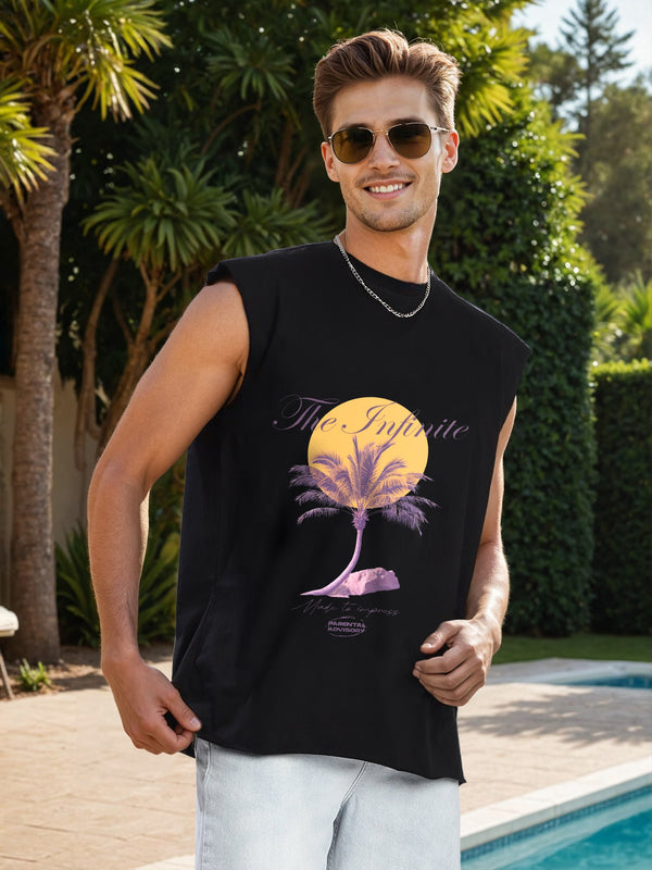 Men Ovesized Graphic  Sleeveless T-Shirt