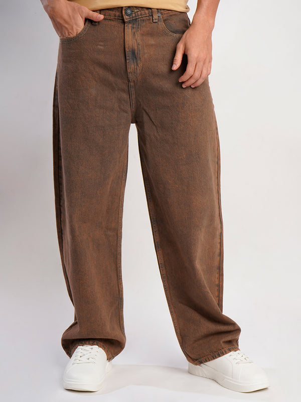 Men Rust Tinted Wide Leg Fit Jeans