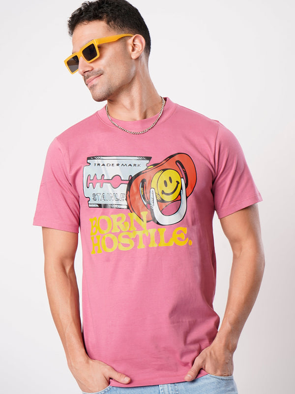 Men Pink Graphic Print T Shirt