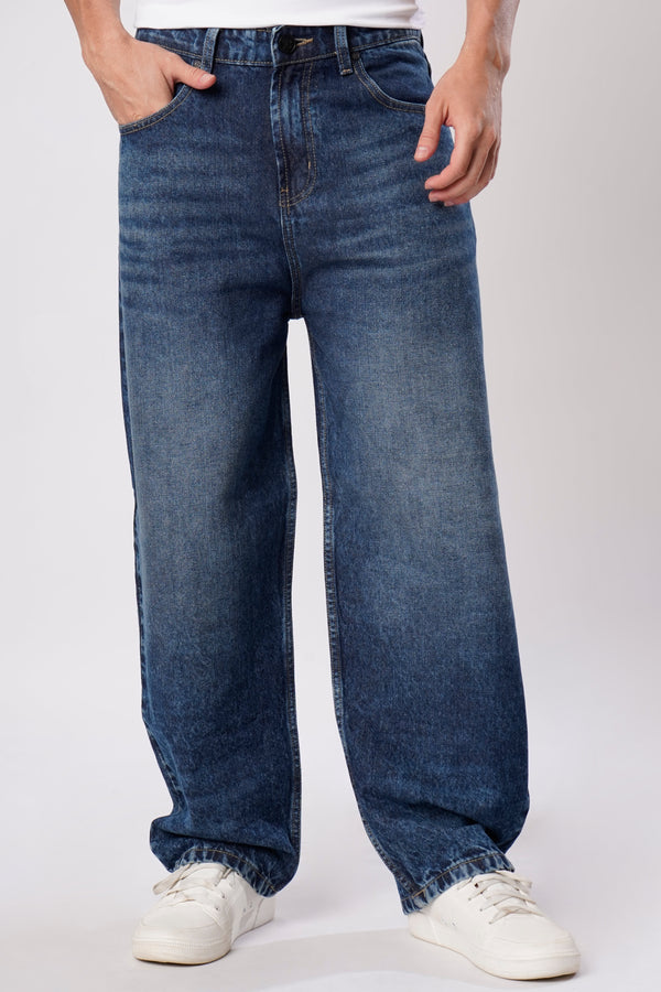 Men Light Blue Wide Leg Fit Mid-Rise Denim Jeans