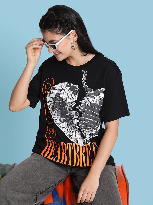 Women Heart Break Graphic Print Relaxed Fit T-Shirt