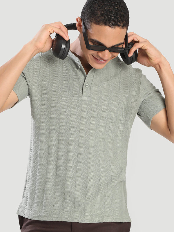 Men Relaxed Fit Textured Henley T-Shirt