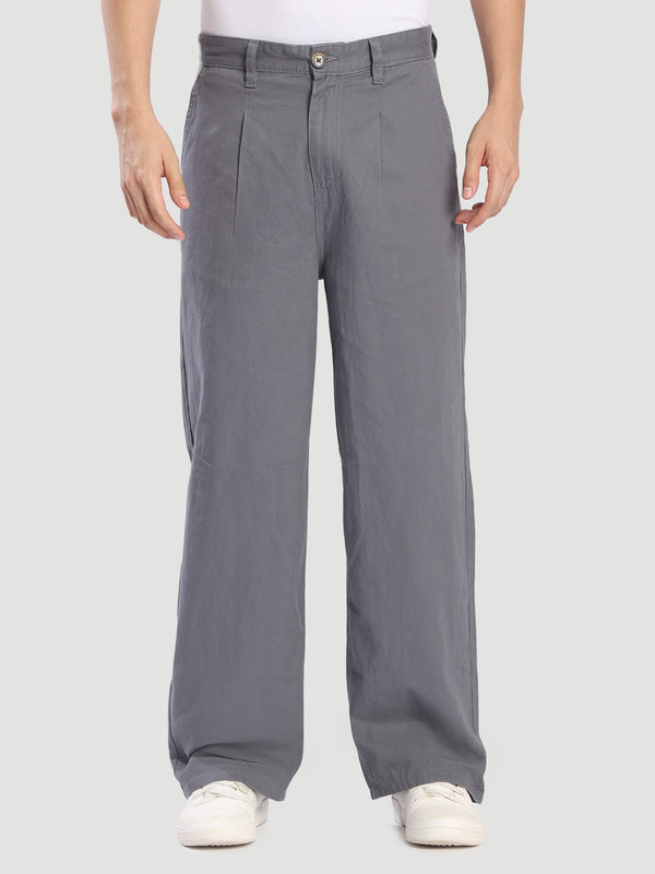 Men Front Pleat Solid Chinos