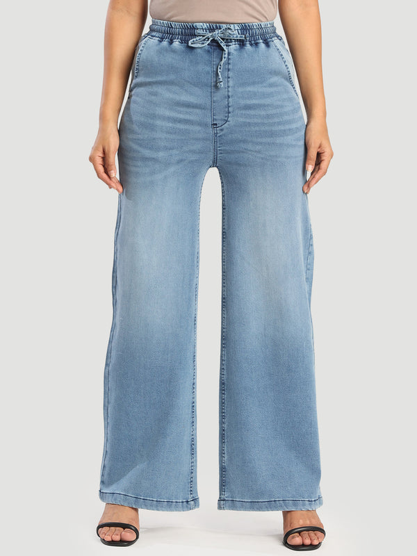 Women Blue Tinted Wide leg Denim Jeans