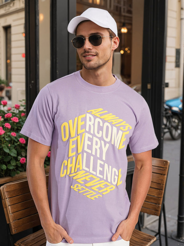 Men Lilac Typography puff Print Cotton T Shirt