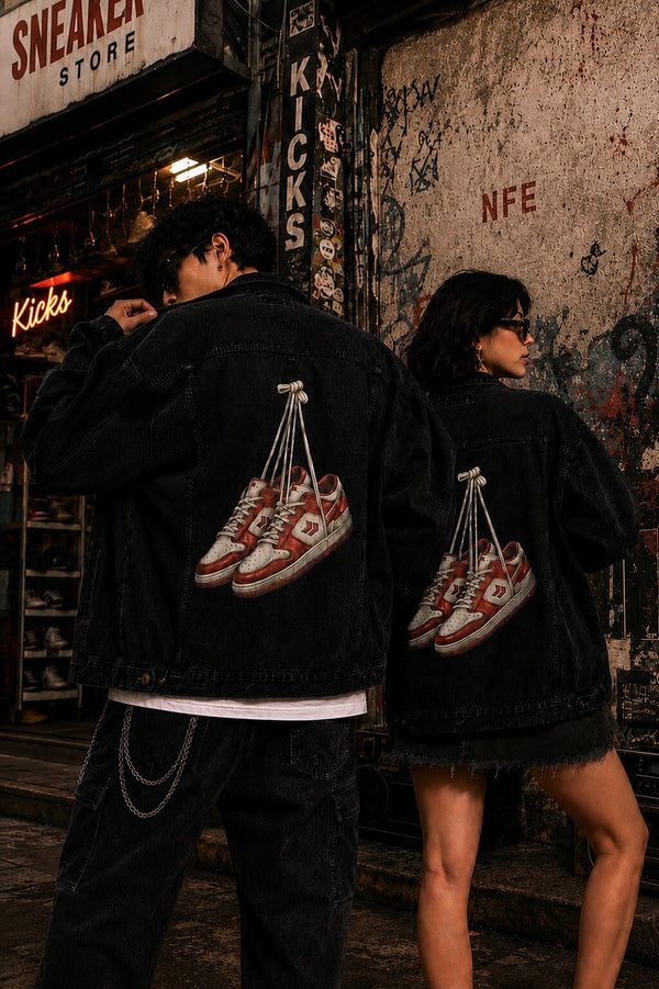 Unisex Mood Switch Relaxed Denim Jacket with Swappable Graphic Patch