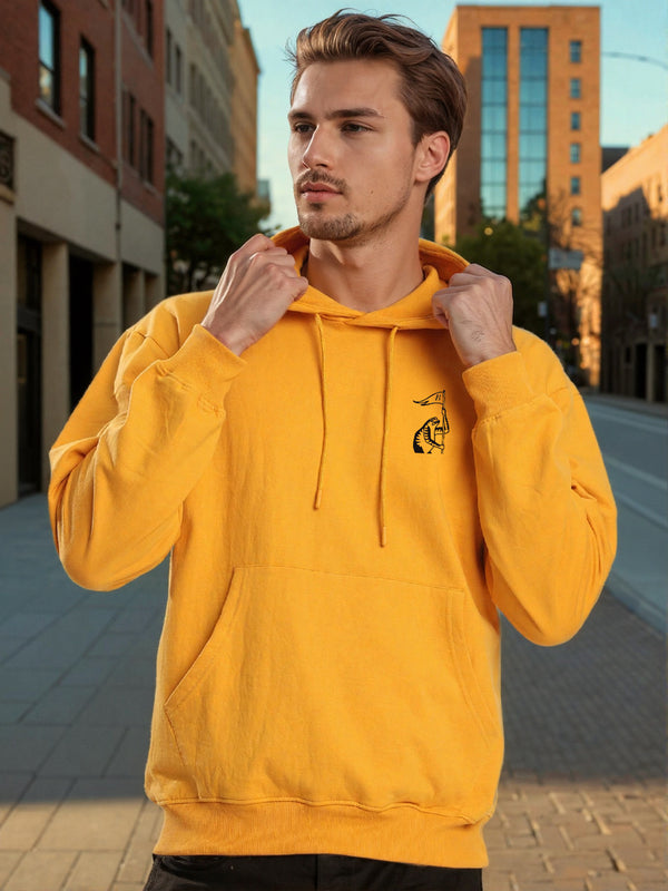 Men Relax fit kangaroo pocket Graphic printed Mustard hoodie
