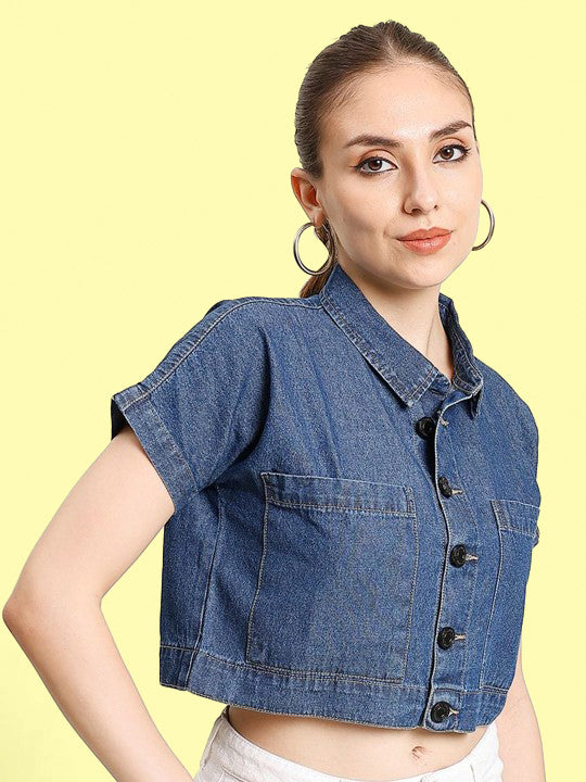 Women Classic Spread Collar Solid Cotton Casual Shirt