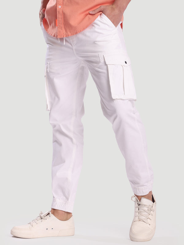 Men White Cargo Joggers