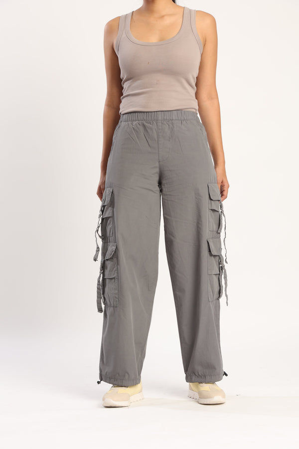Women parachute fit grey cargo pocket trouser