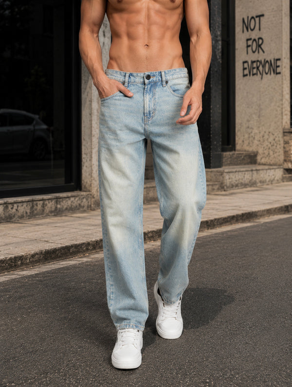 Men Blue Relaxed Heavy Washed  Jeans