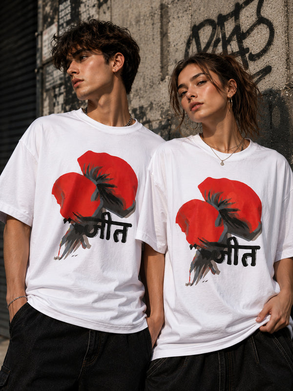 Men White Graphic Printed Oversized Fit T-Shirt