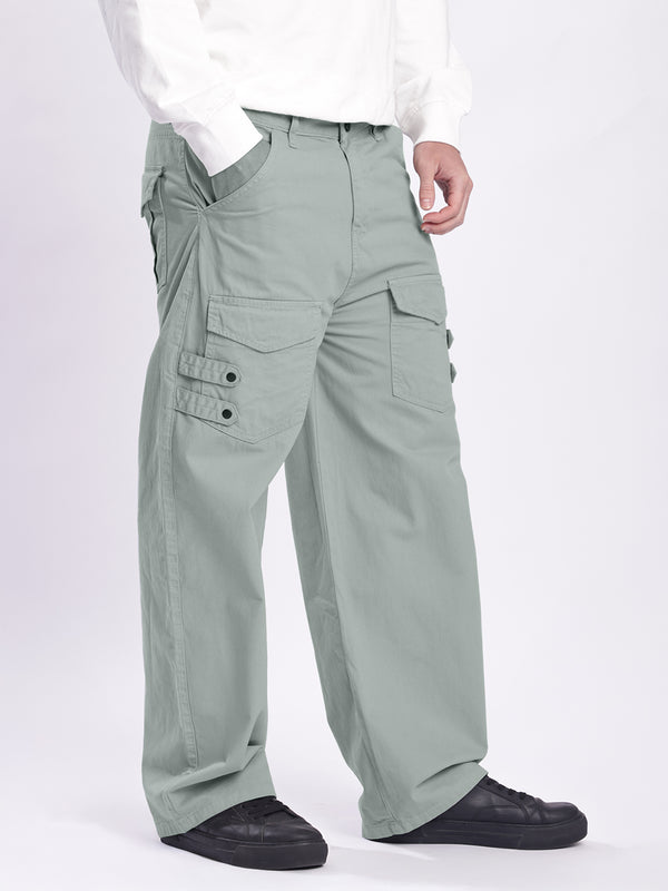 Men Grey Baggy Fit Cargo Trouser