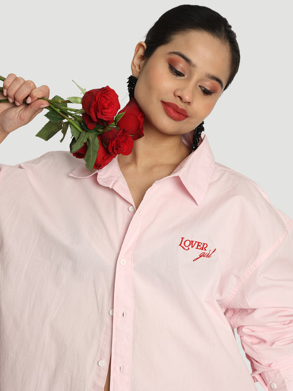 Women Solid Oversixed Fit Graphic Casual Shirt