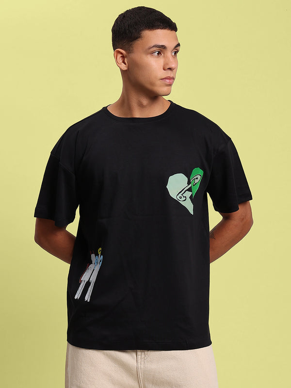 Men Black Graphic Oversized Fit T-Shirt