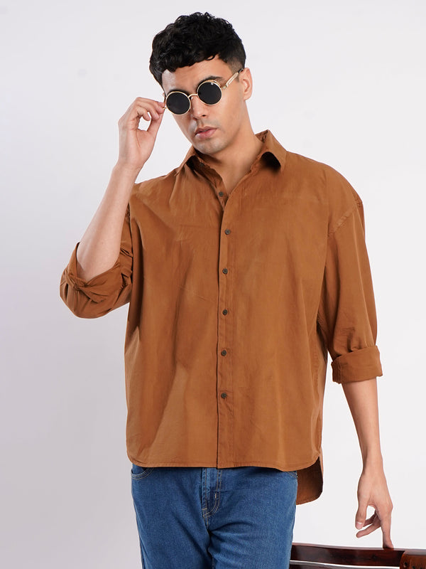 Men Brown Oversize Cotton Casual Shirt