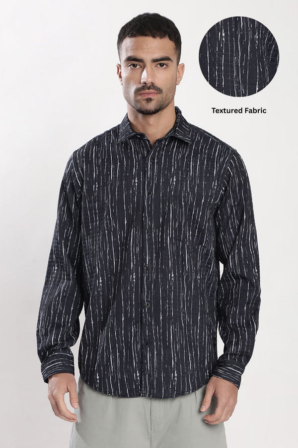 Men Black Textured Regular Fit Shirt