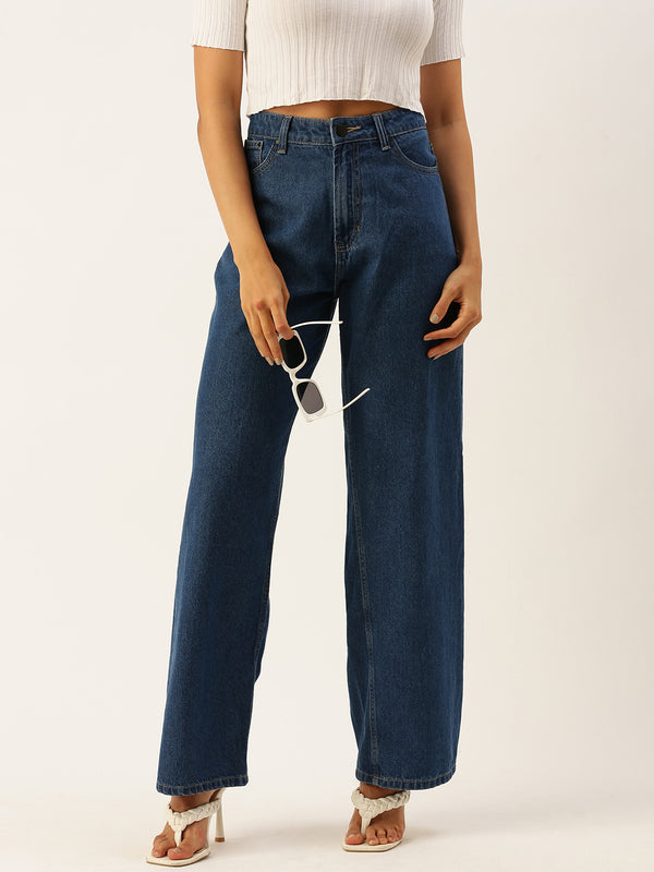 Women Dark Blue High Rise Relaxed Fit Jeans